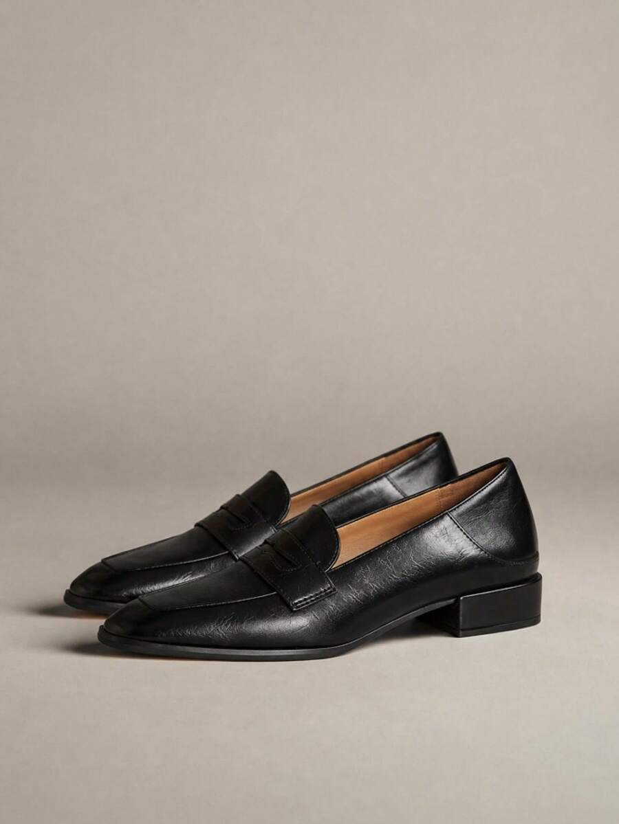 Écloséra Fall/Winter 2-Way Vintage Flat Loafers For Women, Chunky Heel Casual Square Toe Mule Shoes - Black - View 1