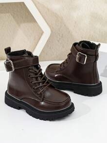 Girls' Boots, New Autumn/Winter Side Zipper Thick Sole British Style Versatile Children's Boots - Brown - View 5