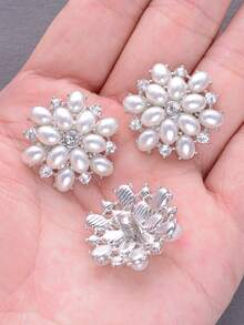 4PCS Pearl Rhinestone Flower Buttons, High-End Coat Trench Coat Decorative Buttons, Wedding Dress Evening Gown Hand-Sewn Metal Buttons, DIY Accessories - Multicolor - View 9