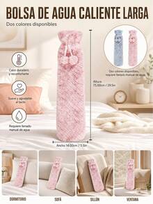 Long Hot Water Bottle 2 Liters With Soft Faux Fur Cover And Pompoms, Elongated Thermal Bottle For Muscle Relief And Body Warmth, 2L - Predetermined - View 5