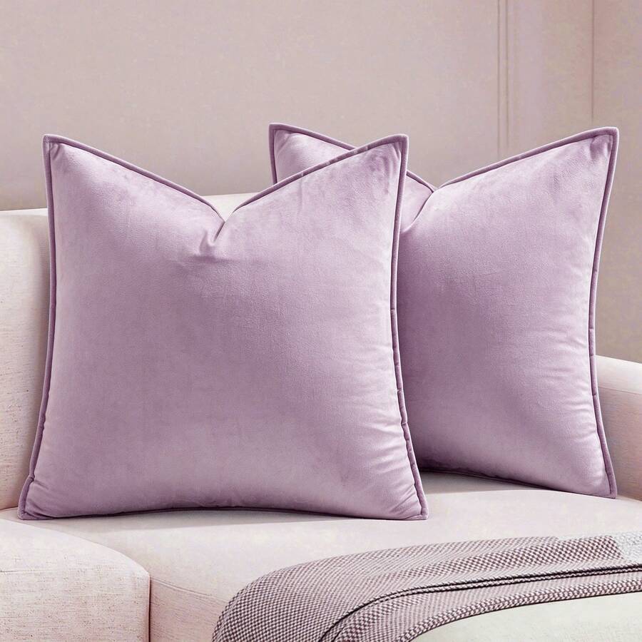 1pc Velvet Trimmed Solid Square Cushion Cover, 18 X 18 Inch (45 X 45 Cm), For Sofa, Bedroom, Car