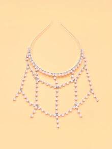 STONEFANS 1pc New Baroque Pearl Headband European American Mesh Hair Accessory Elegant Bridal Wedding Hair Chain - Multicolor - View 11