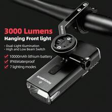 ROCKBROS 1PC 3000 Lumen Bike Bicycle Front Light Rainproof USB-C Rechargeable Cycling Headlight 10000mAh Waterproof - Black - View 3