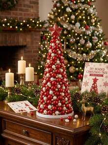 DIY Christmas Beaded Tree Kit, Pearl & Rhinestone Embellishment Craft Set, Handmade Holiday Tree Making Supplies With Foam Cone Base, Sparkling Tabletop Christmas Decor For Home, Party & Festive Celebrations - Standard - View 6