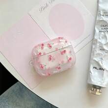 1pc Transparent TPU Earphone Protective Case, All-Over Pink Cherry And Light Pink Star Pattern, Side Hanging Hole Design, Transparent Shell Clearly Shows Earphone Body, Fresh Sweet Girl Style Print, Durable Print Resistant To Peeling, Lightweight Flexible Material, Smooth Grip, Minimalist Compact Design, Convenient To Carry, Suitable Compatible With Apple Bluetooth Earphones - Clear - View 6