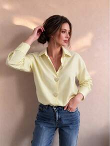 Women's Casual Long Sleeve Vertical Striped Single-Breasted Shirt For Daily Wear In Spring And Autumn - Yellow - View 6