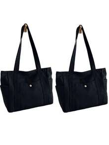 1 Large Capacity Canvas Tote Bag, Multi-Pocket Shoulder Bag, Reusable Shopping Bag, Comfortable Handle, Easy To Carry, Suitable For Daily Use And Gifting, Portable Handbag, Suitable For School, Work, Travel And Shopping - Multicolor - View 12