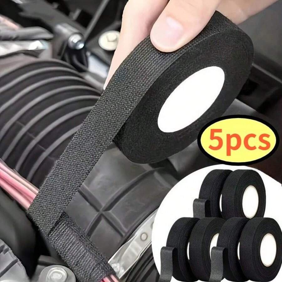 5 Rolls High Temperature Resistant Self-Adhesive Cloth Tape, Heat Resistant Noise Reduction, Used For Car, Engine, Wire & Cable Protection, Car Wiring Harness, Engine Protection, Flexible Tape, High Temperature Resistant Material - 10M Long - View 1