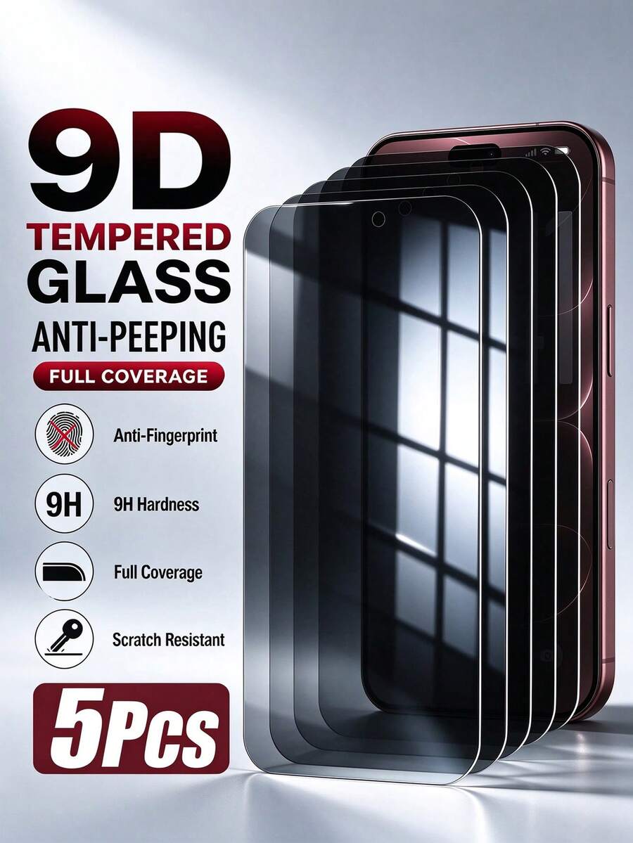 MSRI 5pcs/Pack, Anti-Peeping Screen Protector, 9H Hardness Tempered Glass Material, Anti-Scratch Anti-Drop, Hydrophobic Anti-Fingerprint, No Edge Lifting No Case Interference, Compatible With Phone Cases, Compatible With IPhone Duo/18 Pro/18 Pro Max/18/17e/17 Pro Max/17 Pro/17Air/17/16 Pro Max/16 Pro/16 Plus/16/15 Pro Max/15//14/13/12 And Other Models