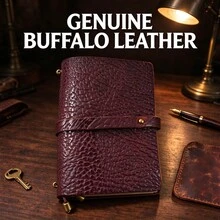 Genuine Leather Travelers Notebook, Handmade Vintage Cowhide Refillable Journal, A6 Leather Ring Binder Notebook, Leather Wrap Closure Diary, Gift For Men Women - Bison Leather - View 2