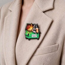 Funny Raccoon Dumpster Fire Enamel Pin, "Could Be Worse" Slogan Brooch, Cartoon Animal Badge For Backpack Hat Clothing Decor, Humorous Gift - Multicolor - View 8