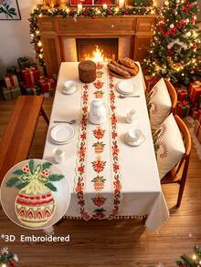 1PC 3D Christmas Bauble & Candle Embroidered Christmas Sheer Table Runner, Multiple Sizes Available, 11.8 Inches Width, Exquisite Bauble Embroidery Craft, Dual-Purpose Decor For Christmas Parties & Cabinet Cover - Multi-color Christmas Baubles - View 10