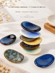 Pebble Shaped Kiln Change Glaze Ceramic Chopstick Rest, Multicolor Stone Look Utensil Holder, Tabletop Decor Spoon Fork Rest For Home Kitchen Dining Table Decoration - Multicolor - View 8
