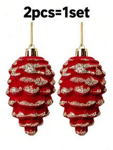 2pcs=1set Christmas Candy Cane Hanging Decor, Christmas Tree Decoration, Window Display, Nordic Style Red Flocked Candy Pendant - Multiple Styles - View 9