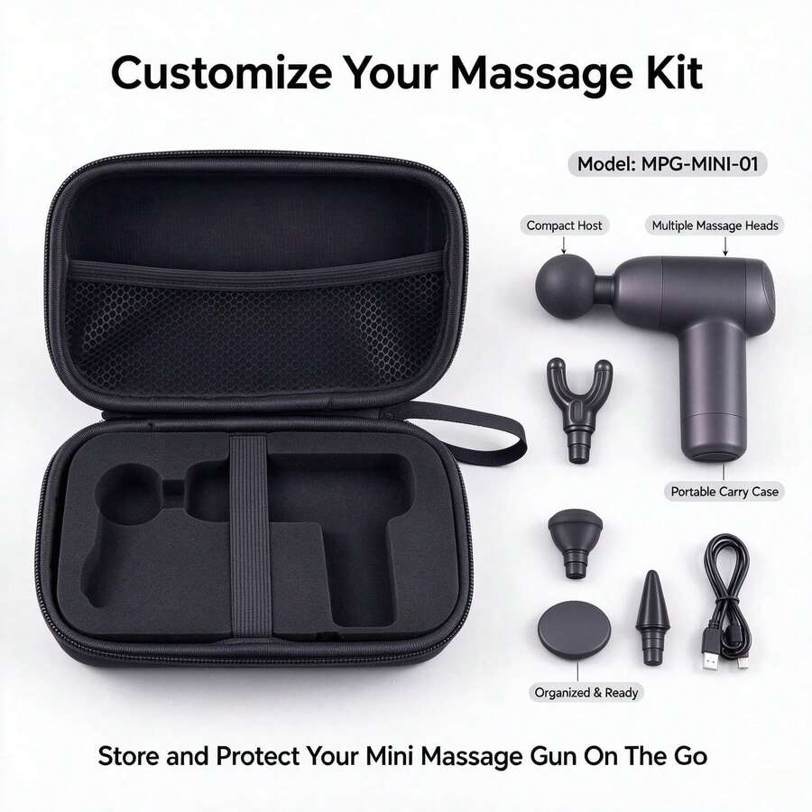 Portable EVA Mini Fascia Gun Carry Case DIY Customizable Foam Sponge Protective Storage Pouch For Handheld Mini Massage Gun, - Black - View 1