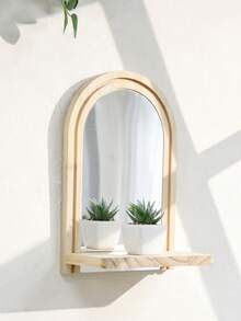 1pc/2pcs Wall-Mounted Mirror With Display Shelf, Minimalist Arch Style Light Tone Hanging Decorative Mirror For Entryway, Bedroom, Bathroom Wall Storage And Decor - Multicolor a - View 6