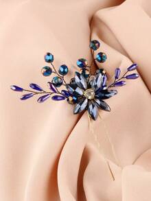 Navy Blue Rhinestone Handmade Exquisite Hair Comb & Hairpin Set, Bridal Updo Hair Comb, U-Shaped Hairpin, Evening Party Headpiece, Wedding, Festival, Ball Gown Styling Accessory - Ink Blue - View 4