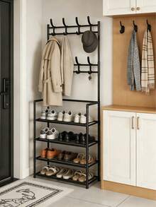 Freestanding Coat Rack With Storage Shelves, Equipped With 8 Hooks, Suitable For Entryways, Bedrooms, Wardrobes And Other Spaces, Featuring 5 Tiers Of Storage Compartments And Available In Multiple Colors - Multicolor - View 6