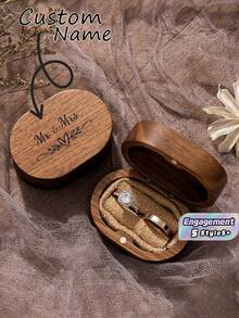 Customizable Personalized PU Leather Ring Box, Dual Slot Design, Soft Fabric Lining, Suitable For Wedding Proposal Anniversary, Couple Valentine's Day Anniversary Gift - Multicolor - View 2
