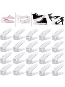 1/5/10/18pcs Double Layer Adjustable Height Shoe Rack Storage Box, Closet Shoe Organizer, Suitable For Entryway, Hallway, Living Room, Bedroom, Bathroom, Space-Saving Height, Stackable Shoe Tray, Plastic Shoe Storage Rack, Shoe Cabinet Layered Storage Shelf, Dorm Shoe Organizer, Home Space-Saving Shoe Tray, Universal Storage Rack For Sneakers And High Heels - Multicolor - View 2