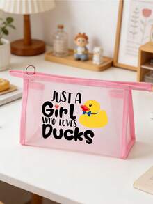 Vigour Summer 可愛鴨子化妝包，印有「Just A Girl Who Loves Ducks」字樣－黃色與白色鴨子圖案，盥洗包，送給喜愛鴨子的人的禮物，適合通勤、返校、旅行 - 彩色 - 查看 6