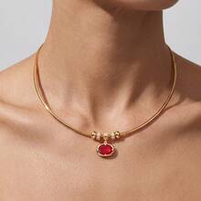 Gold Necklace, Exquisite Necklace With Birthstone Pendant, Fashionable Minimalist Summer Crystal Necklace, Bohemian Style Jewelry. - Multicolor - View 2