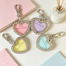 1-3pcs Fashion Creative Romantic Rhinestone Heart-Shaped Openable Photo Keychain, Zinc Alloy Couple Love Expression Heart Key Chain, Holiday Party Gift For Women, Daily Versatile Bag & Clothing Pendant - Pink - View 6