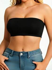 Women's Black Strapless Pullover Bandeau Wireless Backless Bra Seamless Invisible Anti Slip Sexy Beautiful Back Lingerie - Black - View 5