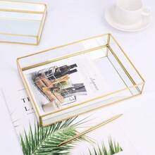 Acrylic Storage Tray With Gold Copper Rim, Jewelry Dish, Perfume Holder, Desktop Organizer For Cosmetics, Water Cup And Plate - Gold - View 5