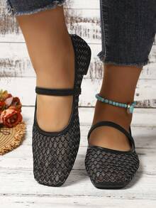 Women's Flat Mesh Lace Hollow Out Shoes, Summer New Style - Black - View 5