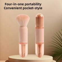 Mini Portable 4-In-1 Makeup Brush Multi-Function Travel Powder Eyeshadow Blush Contour Retractable Capsule Brush - Black - View 4