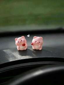 2pcs/4pcs Cute Pig Figurines, Car Dashboard, Screen, Window Side Decor, Creative Interior Decoration - A - View 8