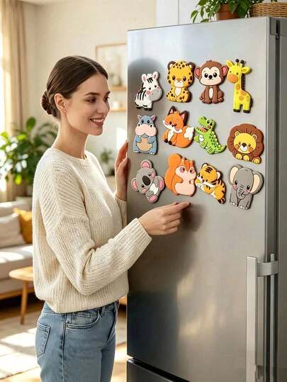 10pcs Cute Animal Fridge Magnets Set, Magnetic Stickers Including Elephant, Tiger, Lion, Monkey, Giraffe And Other Jungle Animals, DIY Stickers, Soft Creative Rubber Magnets, Party Decoration, Fridge Magnets, Kitchen And Office Whiteboard, Cabinet And Dishwasher Decoration, Home Decor, Spring And Easter Gifts, Must-Have For Animal Lovers