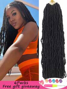 6 Packs Soft Braid Crochet Hair - Pre-Looped Faux Braids And Goddess Braids Synthetic Hair Extensions (Natural Black) - Includes Installation Tools - Black - View 3