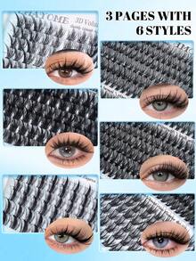 Mixed Style Eyelash Book, 8-16mm Mixed Length, Large Capacity Three-Fold Design Suitable For Home DIY Use, Maple Leaf Style, Cartoon Style, Fish Tail Style, Smooth, Natural, Lightweight, Soft, Realistic Mixed Eyelash Book Suitable For Beginners. Transparent Stem Soft And Reusable, Set Includes Glue, Brush And Tweezers, Convenient For Daily, Dating, School Use. - White - View 8