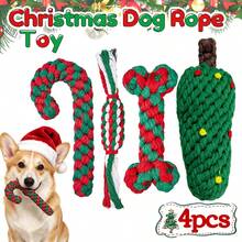 Christmas Dog Rope Toy Set, Colorful Handmade Braided Rope Toys, Dog Christmas Gifts, Christmas Candy Cane, Bone, Christmas Tree Shaped Rope Toys, Durable Chew Toys For Teeth Cleaning And Boredom Relief, Energy Consumption, Throw And Interactive Training Dog Rope Toys, Christmas Series Dog Toy Set - Multicolor - View 1