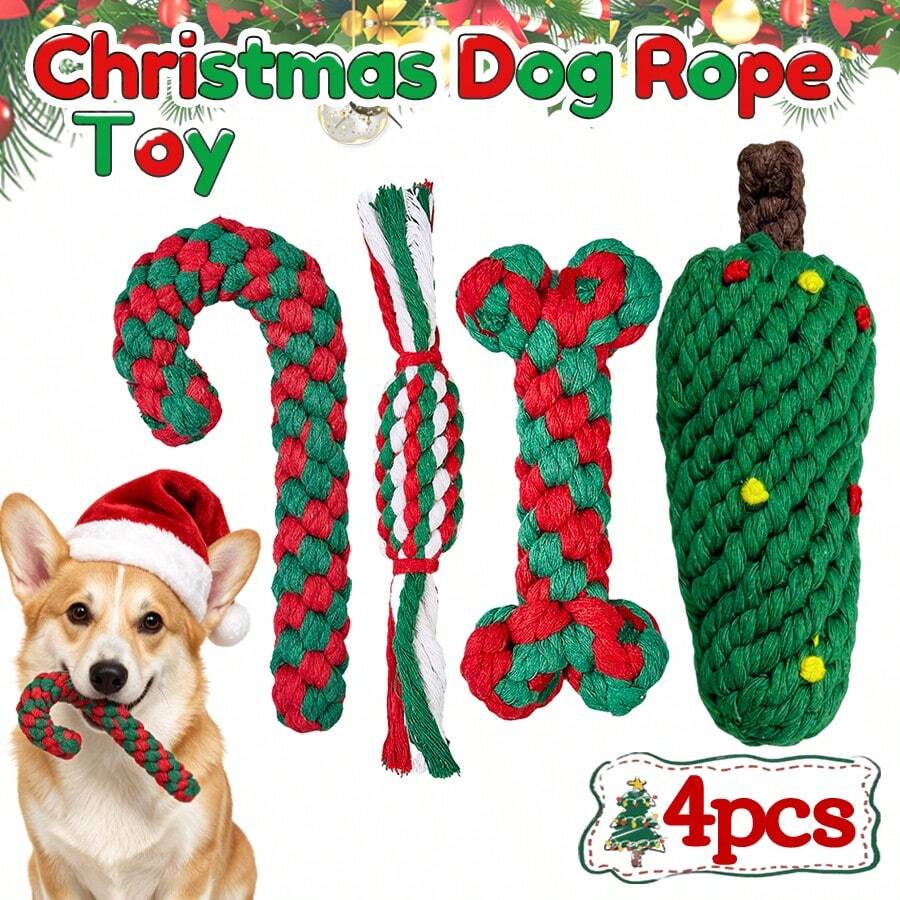 Christmas Dog Rope Toy Set, Colorful Handmade Braided Rope Toys, Dog Christmas Gifts, Christmas ...