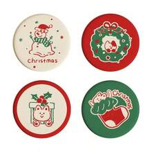 Christmas Heat-Resistant Hard Silicone Round Coffee Cup Coaster, Absorbent Desk Mat For Office And Home - Multicolor - View 5