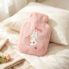 Pink Hot Water Bottle With Cover, Cute Cartoon PVC Water Injection Bag Soft Flannel Hot Water Bottle Cover - Pink - View 3