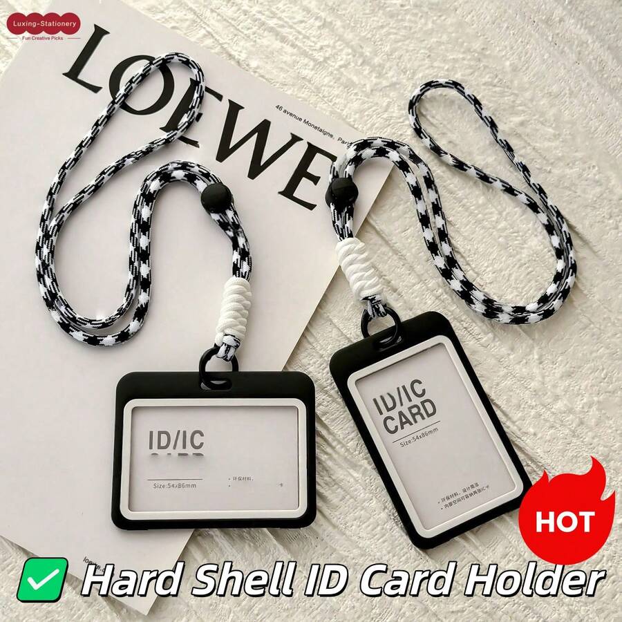Ins Style Transparent Hard Shell 3-Inch Card Holder With Adjustable Halter For ID, Meal Card, Campus Card, Badge, Access Card, Student Bus Card, Suitable For Middle School, High School Students, Office Workers, Fan Enthusiasts, Card Storage, Photo Dust-Proof, Portable, Birthday Gift, Holiday Gift, Collectible Storage, Commute, Campus Use, Desk Organization, Creative Collection, DIY Decoration
