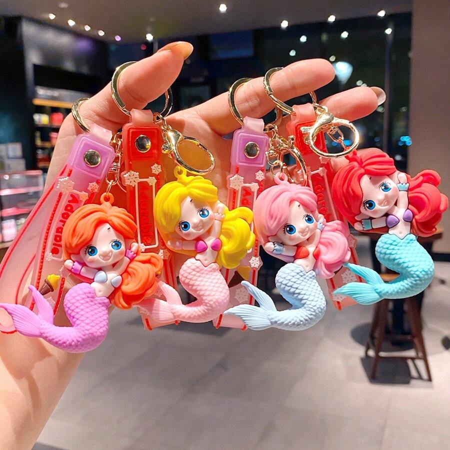 Hasbro Adorable Mermaid Figure Keychain, Colorful Mermaid Key Ring With Printed Strap, Backpack Handbag Decor Charm Gift - One Size - View 1