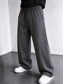ZYNTH BALENO Men's Loose Fit Curved Leg Straight Casual Long Pants, With Pockets And Drawstring Waist, Suitable For Gym And Casual Wear - Dark Grey - View 2