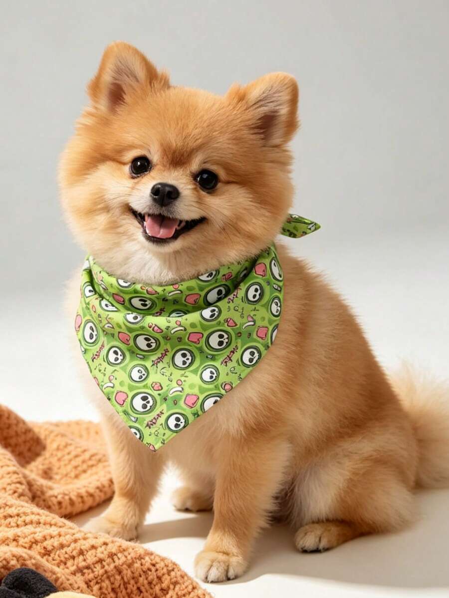 LUCKIE LABO 1pc Cartoon Funny Skeleton Bone Pattern Pet Bandana Dog Scarf Triangle Collar Cat Scarf Accessories Suitable For Teddy Bichon Small Cats And Dogs Indoor Outdoor Decorative Collar - Multicolor - View 1