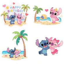 Lilo And Stitch Cake Toppers, Beach Theme Happy Birthday Cake Decorations With Stitch And Angel, Cartoon Cake Picks For Birthday Party Supplies - Multicolor - View 3