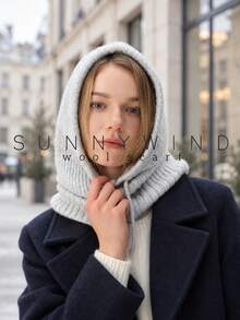 1件女款純色時尚休閒百搭羊毛拉帽，適合秋冬日常穿著 - 灰白色 - 查看 2