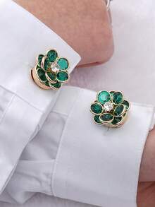 1/2/3pcs Vintage Emerald Green Camellia Flower No-Sew Clip Buckle, Shirt Collar Anti-Exposure Button, Rhinestone Flower Detachable Decorative Buckle - Multicolor - View 6