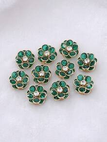 1/2/3pcs Vintage Emerald Green Camellia Flower No-Sew Clip Buckle, Shirt Collar Anti-Exposure Button, Rhinestone Flower Detachable Decorative Buckle - Multicolor - View 9