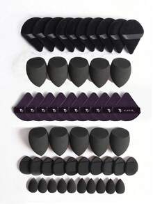 50/40/30/20/10/5pcs Makeup Set, Includes: 10 Liquid Makeup Sponges + 10 Mini Liquid Makeup Sponges + 10 Triangle Powder Puffs (Suitable For Loose Powder And Base Makeup) + 10 Cushion Puffs (Suitable For Facial Makeup) + 10 Mini Cushion Puffs (Suitable For Concealer And Foundation). - Black - View 18