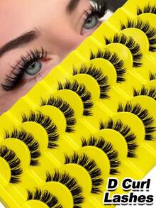 Sibeuna 10 Pairs D Curl Fluffy Eyelashes Clear Band Natural Soft Lashes Cross & Wispy Cat Eye Lashes Faux Mink Full Strip Eyelashes Russian Volume Lashes Reusable Party,Vocation,Beach,Travel Essentials - Black - View 2