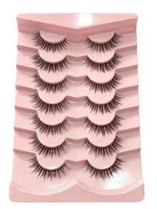 7 Pairs 5-12mm Natural Criss-Cross Minimalist Clear Stem False Eyelashes, Suitable For Party, Holiday - Black - View 5